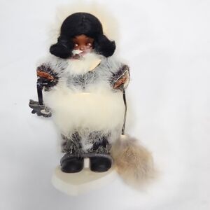 Vintage Fur Native American Eskimo Rattle Doll 6"
